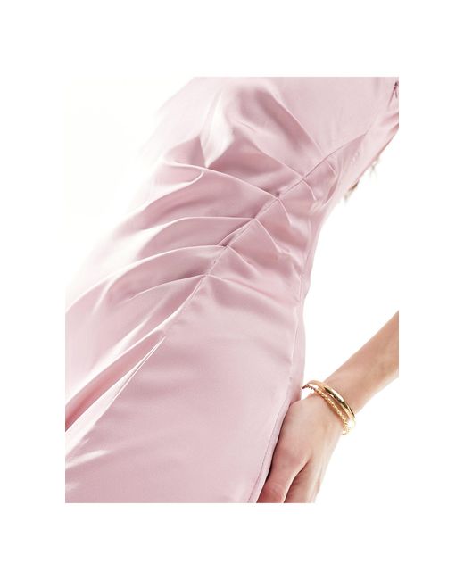 Vila Pink Bridesmaid Satin Ruched Side Maxi Dress