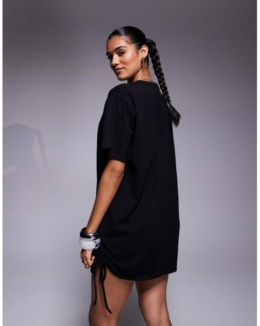 Vestido Corto Estilo Camiseta Con Lazadas Fruncidas En El Lateral De Algodón De Fashionkilla de color Blue