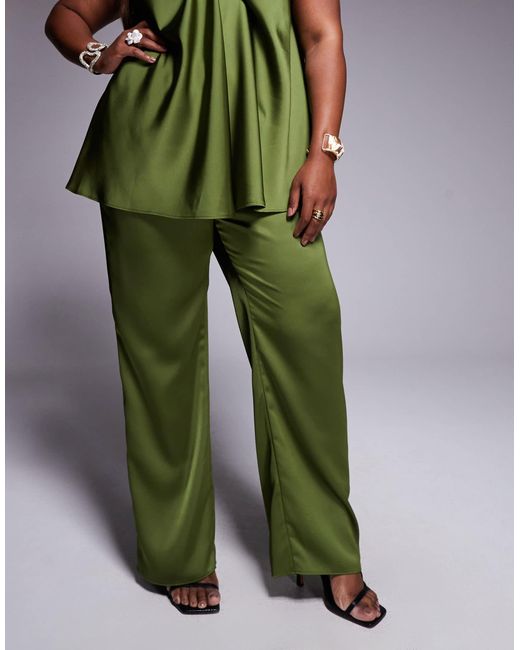 ASOS Green Curve Tailored Straight Leg Satin Trousers Co-ord