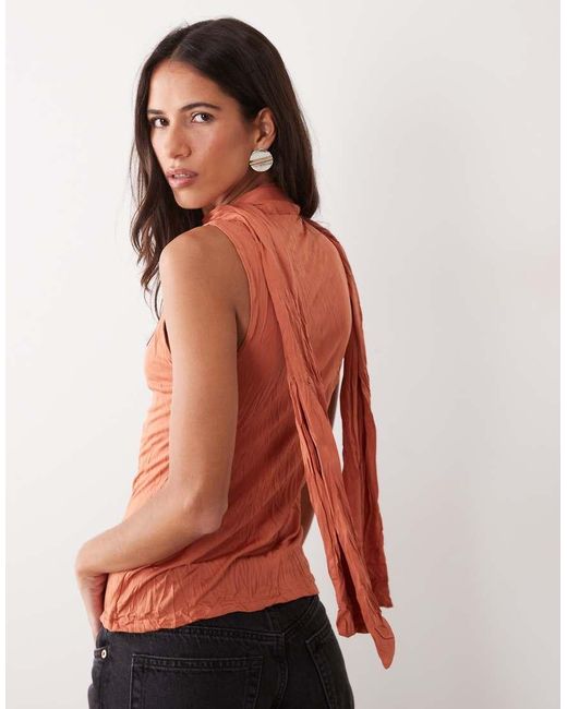 ASOS Orange Crinkle Scarf Neck Tank Top