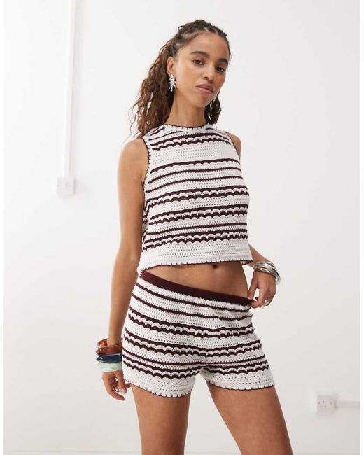 Collusion Natural Crochet Micro Shorts Co-ord