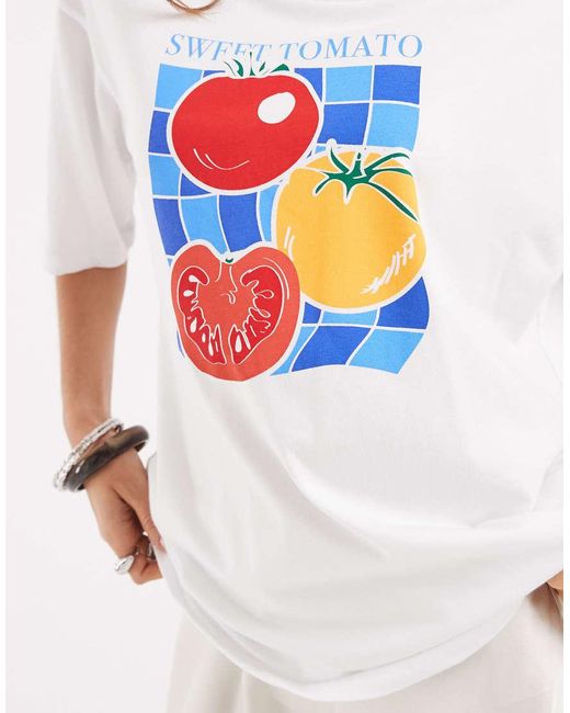 ONLY White Tomato Graphic Print Oversized T-shirt