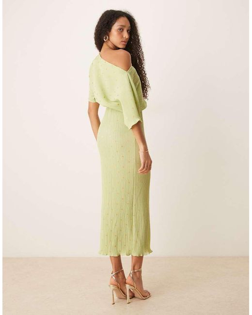 Never Fully Dressed Yellow Tilly Metallic Plisse Maxi Dress