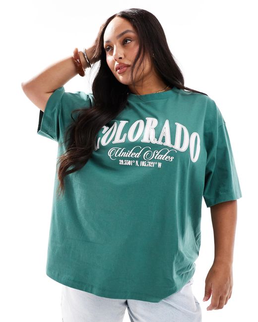 ASOS Green Asos Design Curve Oversized T Shirt With Colorado Graphic
