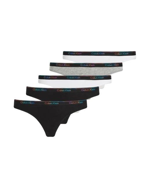 Calvin Klein Black Icon Logo 5 Pack Thongs Multicoloured