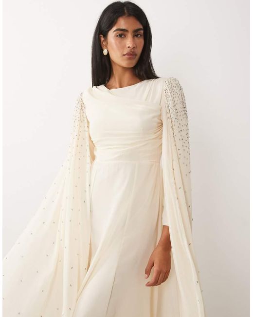 Beauut Natural Embellished Cape Sleeve Maxi Dress