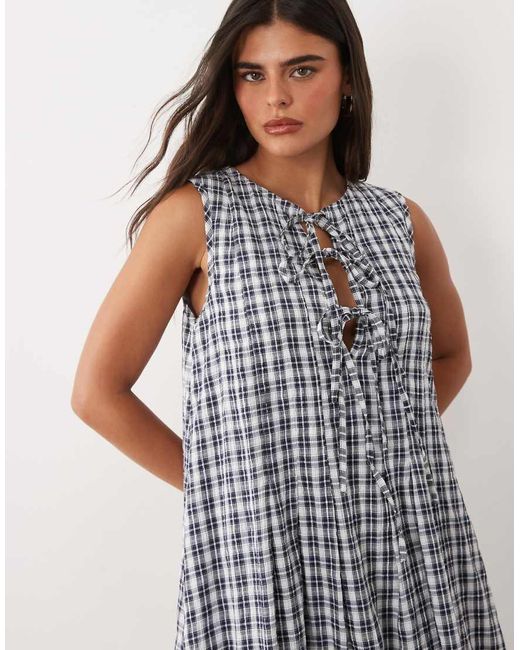 Daisy Street Blue Tie Front Chuck On Smock Maxi Dress