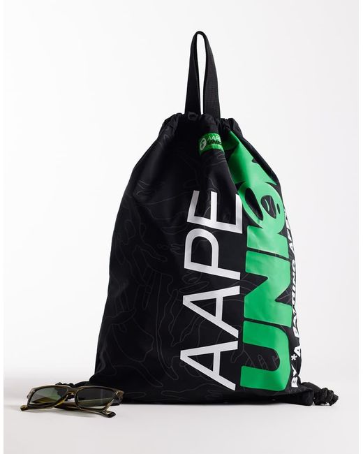 Aape By A Bathing Ape Black Aape By A Bathing Ape Logo Drawstring Bag