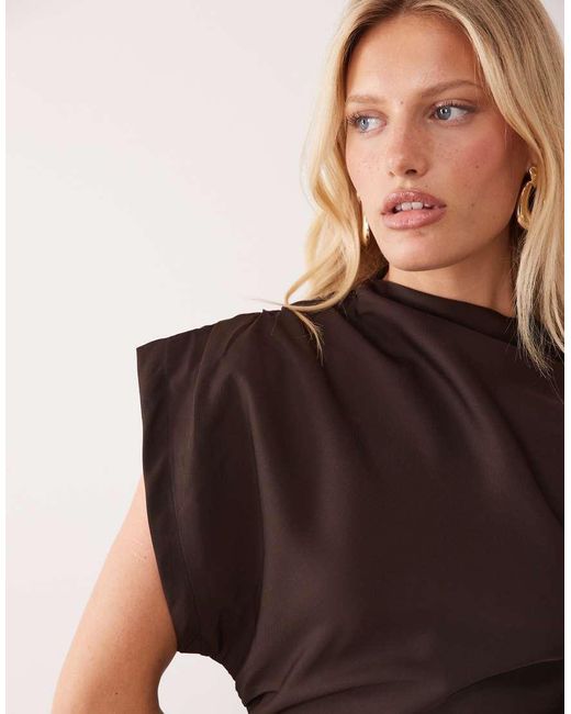 Mango Brown Asymmetric Sleeve Mini Dress
