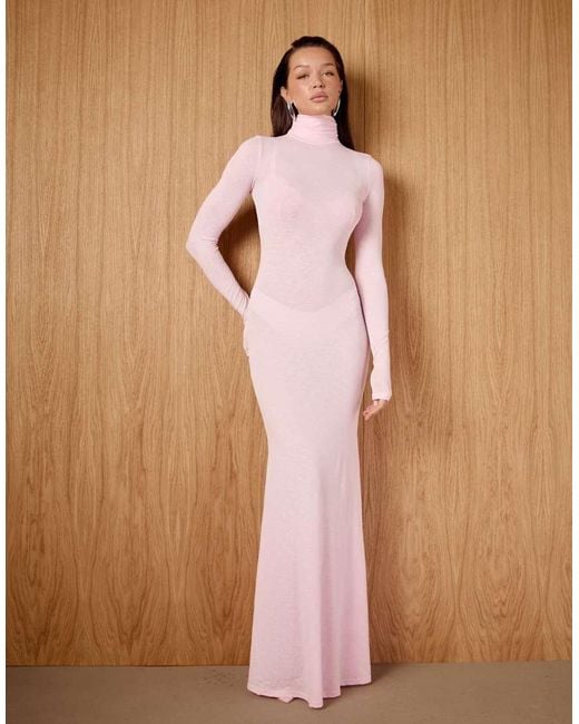 Noughts & Kisses Natural Gisele Candy Fine Knit Maxi Dress
