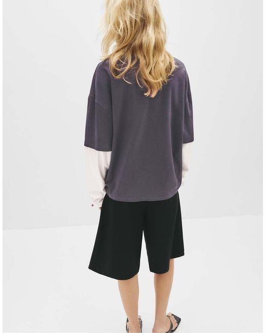 Pull&Bear T-Shirt Met Dubbellaagse Mouw En Grafische Print in het Gray