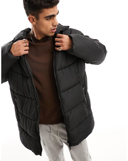 ASOS Black Oversized Longline Puffer Jacket for men
