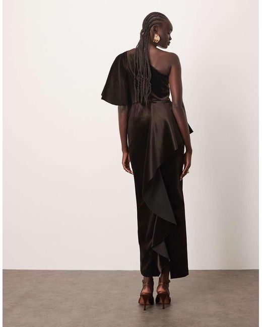 ARRANGE Natural One Shoulder Velvet Bodice Maxi Dress