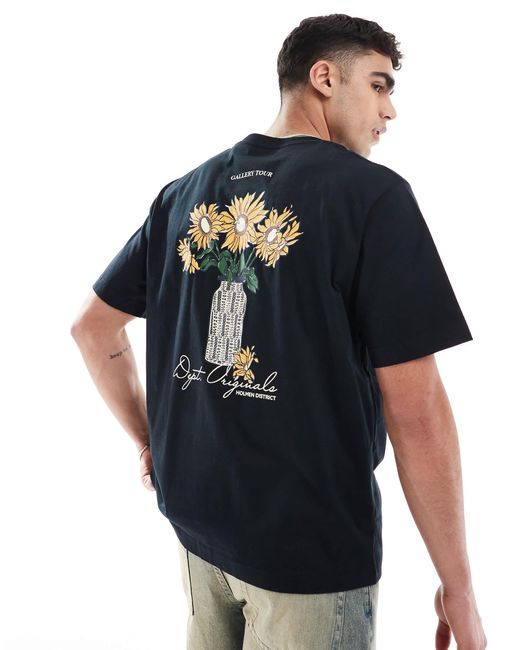 Jack & Jones Blue Oversized T-shirt With Backprint Flowers for men