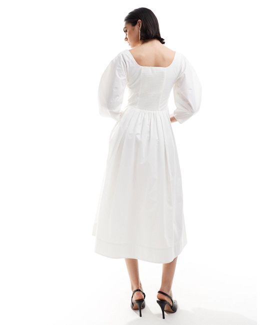 & Other Stories White Midaxi Dress With Volume Sleeves And Corset Detail