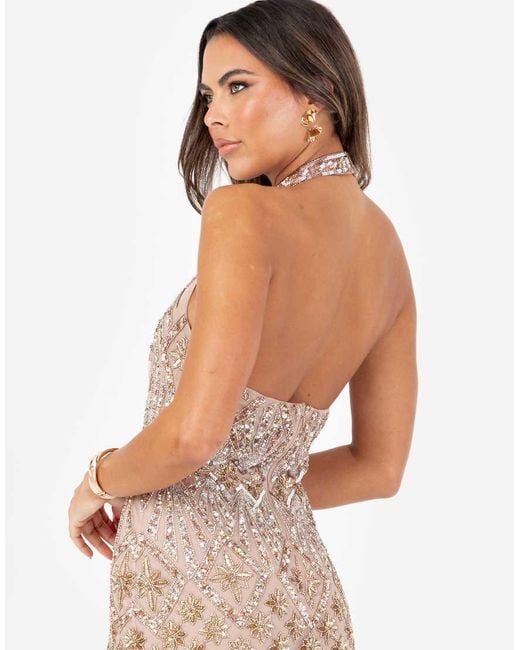 Maya Pink Embellished Halter Neck Open Back Maxi Dress
