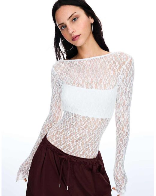 Bershka White Long Sleeve Bodysuit