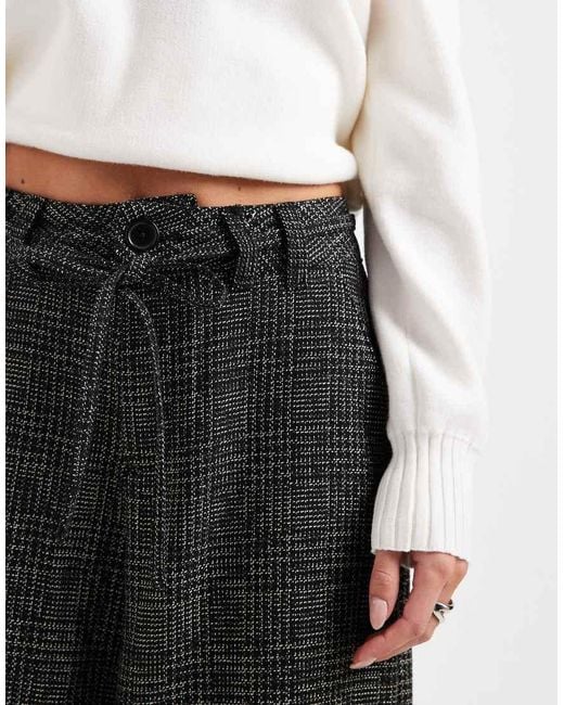 ASOS White Asos Design Petite Textured Check Barrel Leg Trousers With Seam Detail