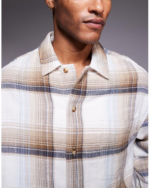 Surchemise coupe carrée à carreaux - beige ASOS pour homme en coloris Gray