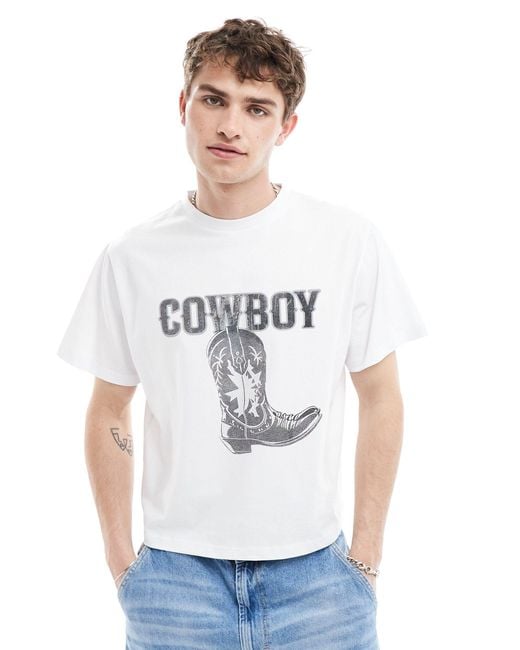Reclaimed (vintage) White Oversized Cowboy T-shirt for men