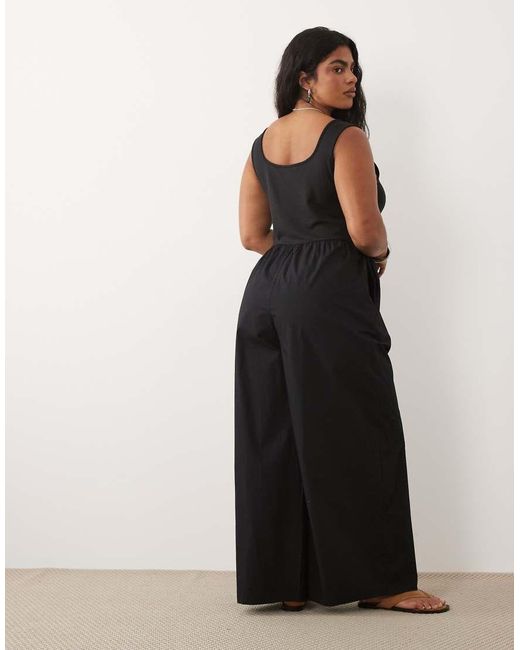 Nobody's Child Black Cotton Rich Strappy Square Neck Wide Leg Jumpsuit