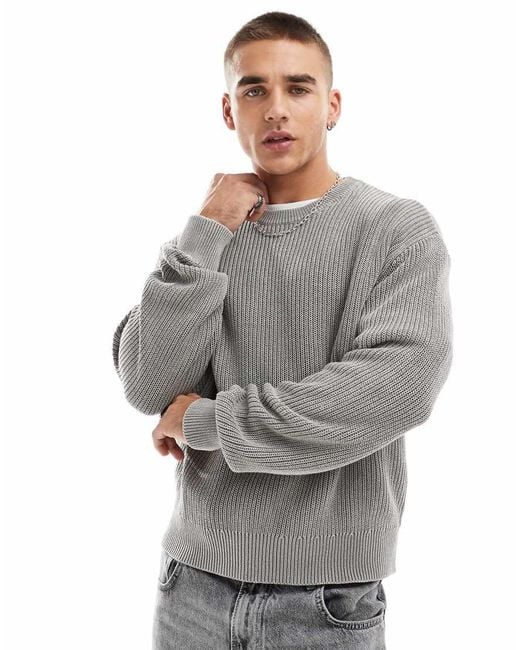Bershka Gray Ribbed Knitted Jumper for men