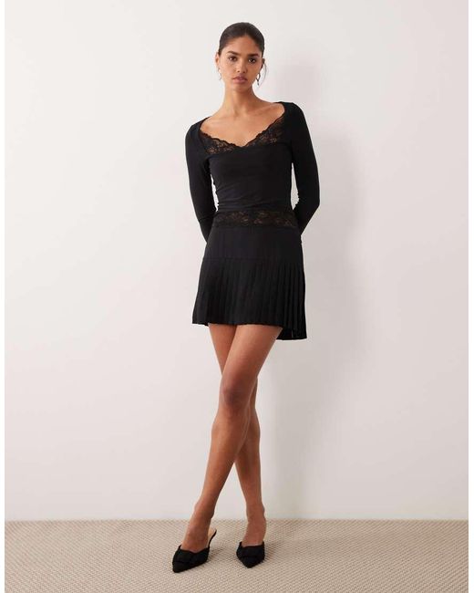 ASOS Black Long Sleeve Top With Lace Inserts