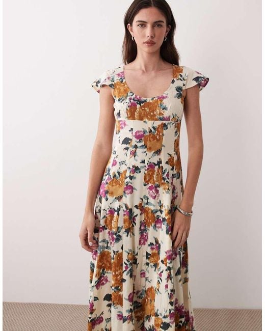 ASOS Natural Scoop Neck Short Sleeve Maxi Dress With Godets