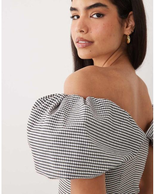 ASOS Gray Co-ord Gingham Off The Shoulder Peplum Top