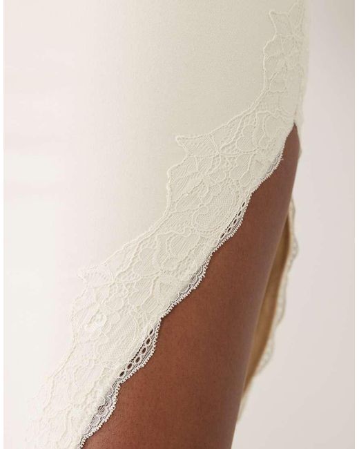 Oh Polly Natural Modal Halter Neck Open Back Detail Lace Trim Maxi Dress