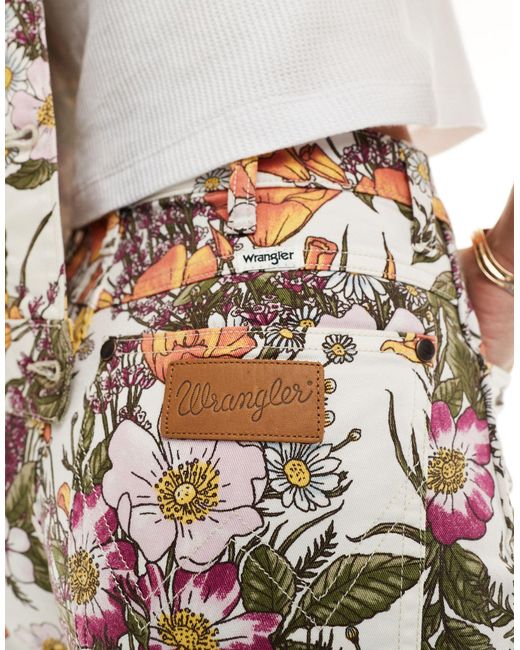 Wrangler White Cowboy 5inch Floral Print Denim Shorts