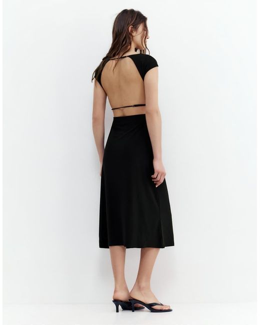 Pull&Bear White Short Sleeve Midi Dress