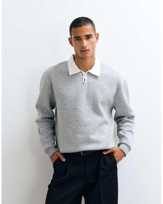 ASOS Gray Relaxed Notch Neck Rugby Polo With Buttons for men