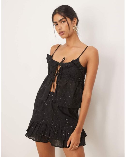 Pimkie Black Sequin Detail Ruffle Tie Front Cami Top Co-ord