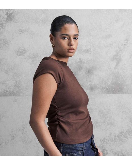 ASOS Brown Asos Design Curve Rib Boat Neck T-Shirt With Ruched Waist