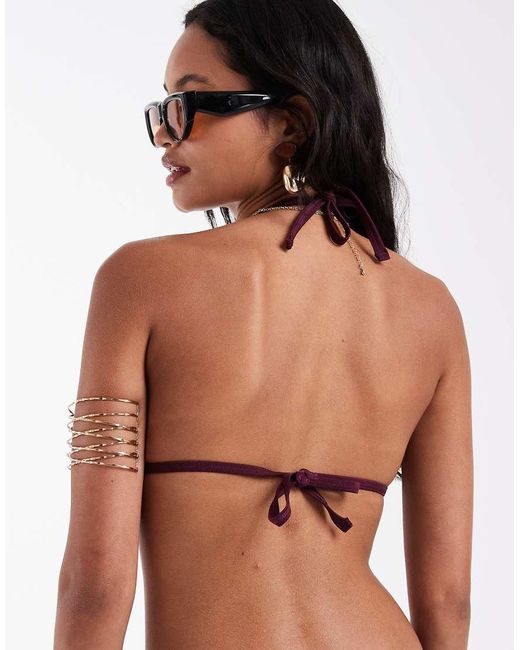 New Look Purple Shell Trim Triangle Bikini Top