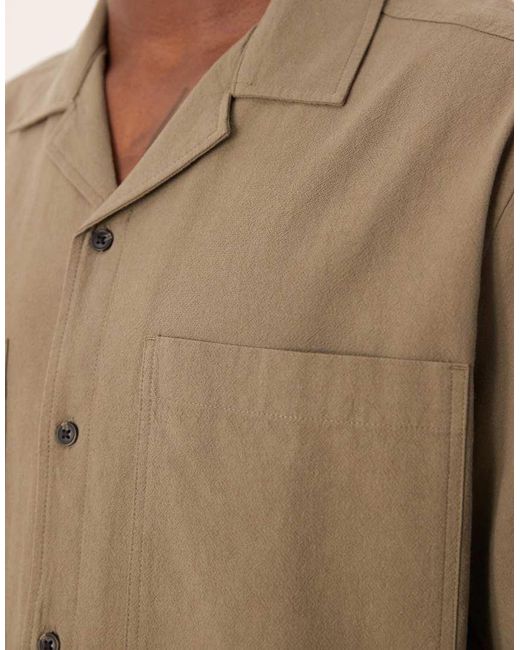ASOS Brown Relaxed Revere Cotton Shirt With Chest Pocket Detail for men
