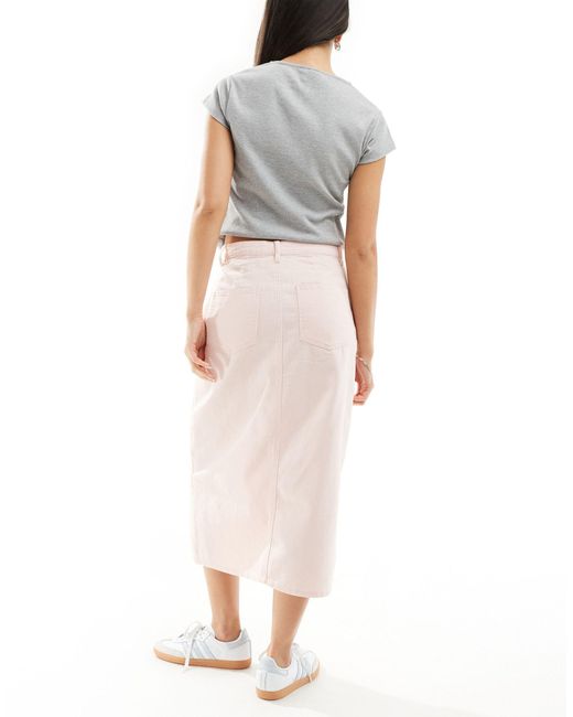 Falda midi rosa pálido con abertura delantera ONLY de color White