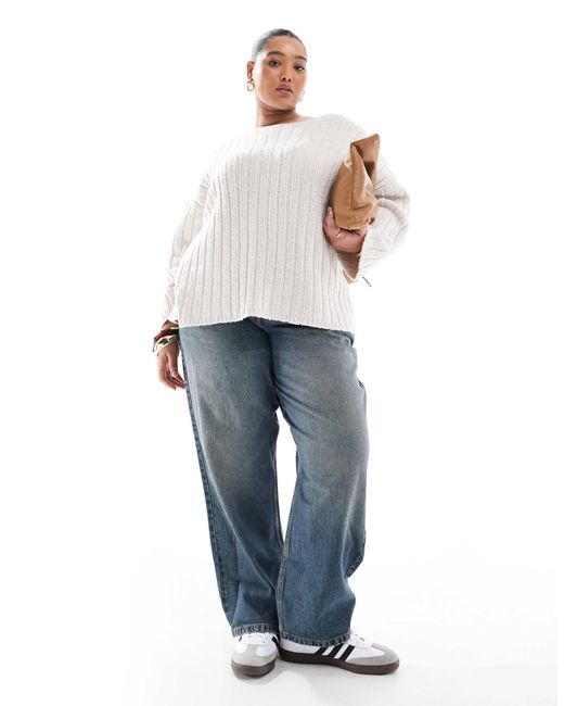 ASOS White Asos Design Curve Knitted Slash Neck Textured Rib Jumper