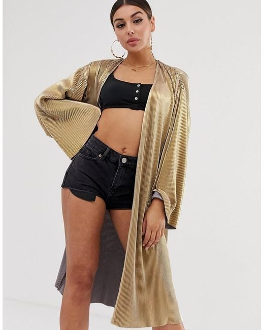 ASOS Metallic Gold Plisse Kimono Jacket