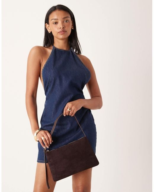 ASOS Purple Faux Suede Shoulder Bag With Side Buckle Strap