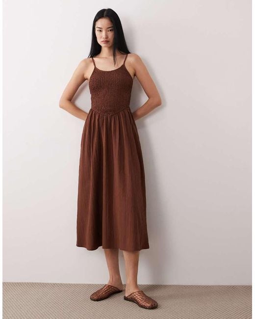 Wednesday's Girl Brown Shirred Cami Midaxi Dress