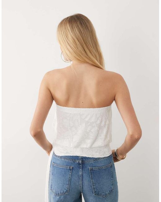 Miss Selfridge White Burnout Bandeau Top With Waist Tie