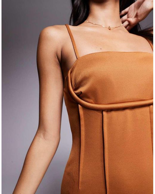 ASOS Gray Structured Pencil Midi Dress With Exposed Seaming And Corset Detail