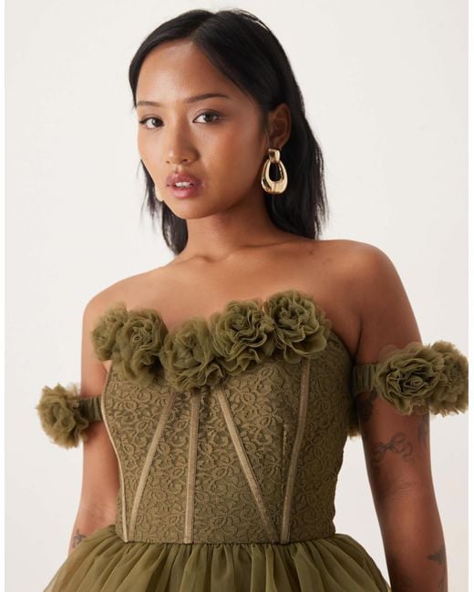 green rosette dress Shop Green Rosette Detailed Maxi Dress - for Women | OUTZIDR main image 1