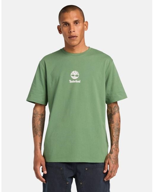 Timberland Green Print Stack Logo Short-Sleeve Tee for men