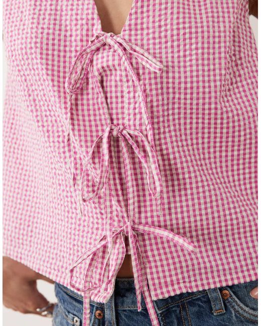Nobody's Child Red Tessa Cotton Rich Sleeveless V-neck Bow Detail Top