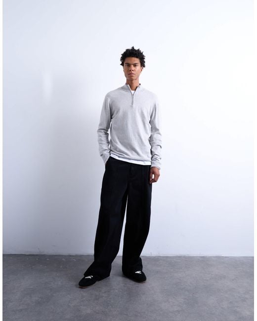 Topman Gray Essential Knit 1/4 Zip Funnel for men