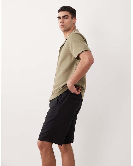 Threadbare Natural Linen Mix Knee Length Shorts for men