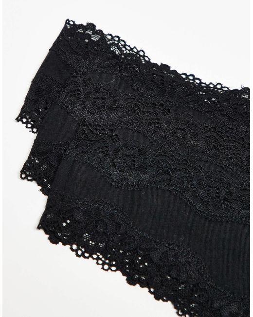 ASOS Black 3 Pack Brazilian Knickers With Lace Trim